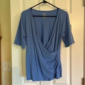 L.L. Bean Periwinkle Faux Wrap Stretch V Neck Top